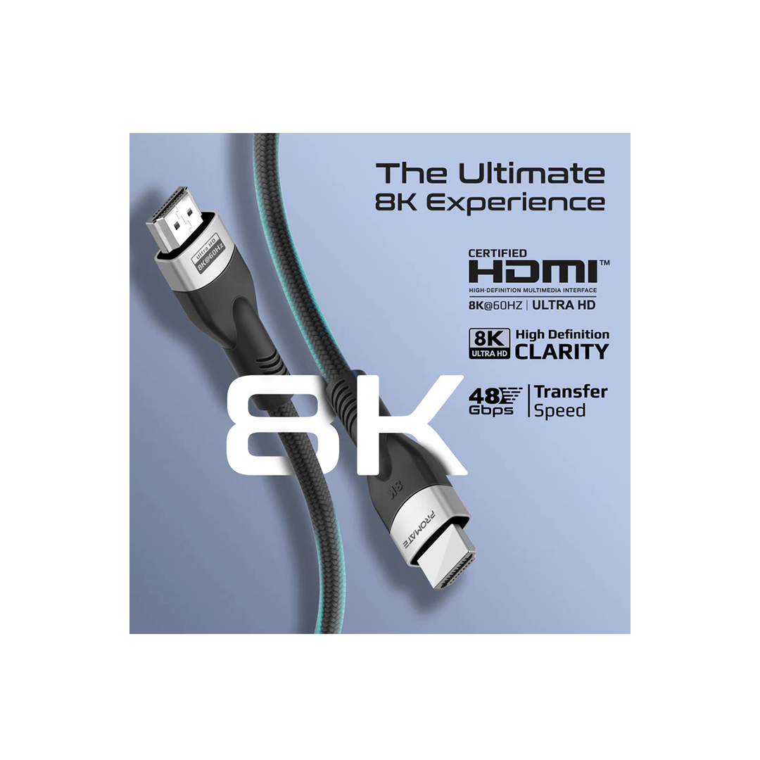 Promate PrimeLink8k-500 Certified Ultra-High-Speed 8K@60Hz HDMI Cable 5M in Qatar Promate PrimeLink8k-500 Certified Ultra-High-Speed 8K@60Hz HDMI Cable 5M in Qatar